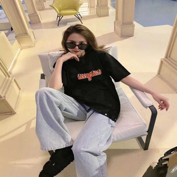 

womens designer t shirt shirt family couples lightning letter worn hole t-shirt sleeve, White;black