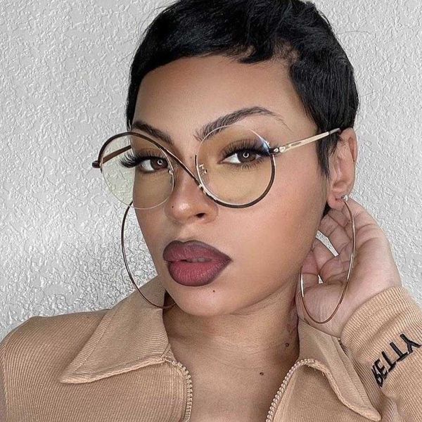 

s asymmetric plain glasses ins anti blue ray frame metal half rim concave shape