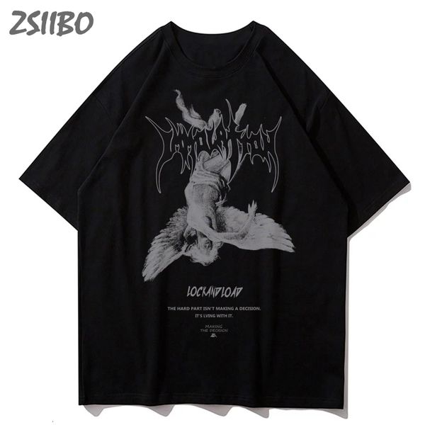 

men's tshirts harajuku art fallen angel mens tshirt summer cool hip hop funny printed tshirt casual t shirt streetwear 230410, White;black