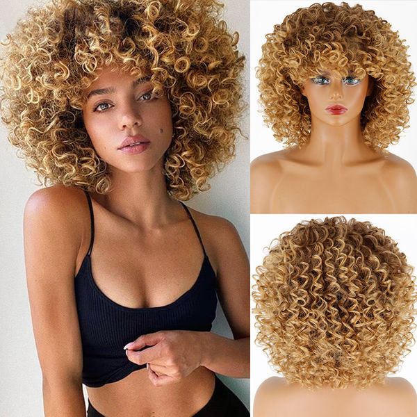 

synthetic wigs blonde curly afro for fashion women color 230410, Black
