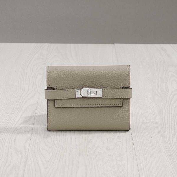 

wallet women's short 2023 new genuine leather money clip buckle triple fold multifunctional
