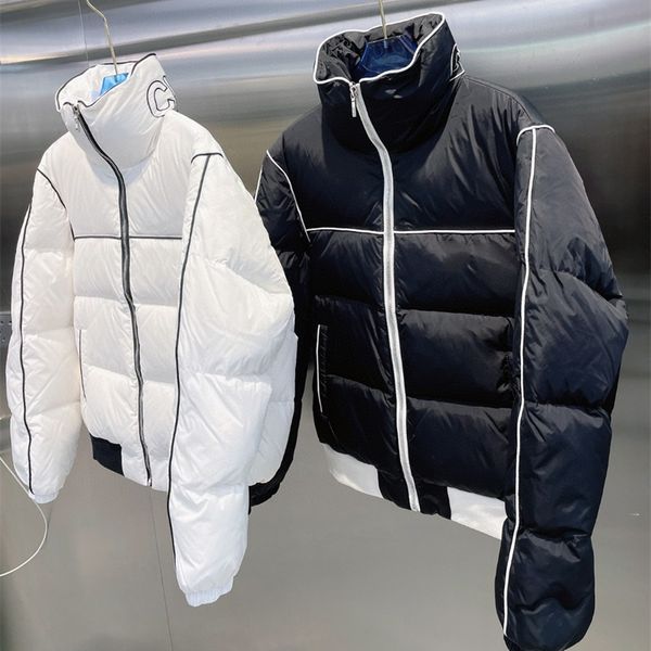 

winter jackets womens designer puffer down coat warm stand up collar color block zipper thick down bomber jacket casual clothes female parka, Black