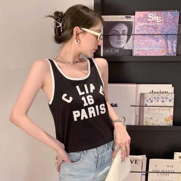 

2023 new women's tshirt shirt edition 23ss summer embroidery sticker mesh red matching suspender tank top, White