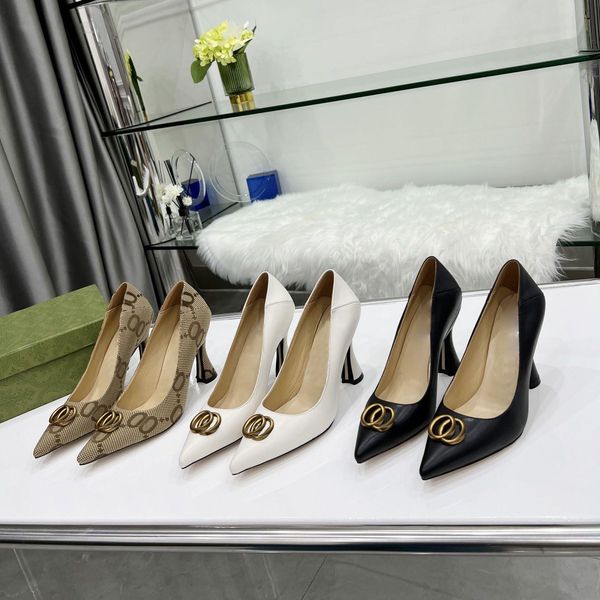 

french dress shoes sandal pointy heels metal lettering luxury women new shallow mouth cover foot spring summer leather match temperament ctn, Black