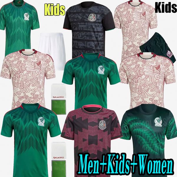 

2022 2023 mexico soccer jersey home away 22 23 raul chicharito lozano dos santos football shirt kids kit women men sets uniforms fans player, Black;yellow