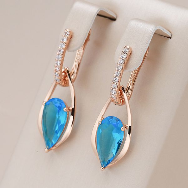 

stud kinel luxury blue natural zircon long drop earrings for women fashion 585 rose gold water accessories wedding daily jewelry 230410, Golden;silver
