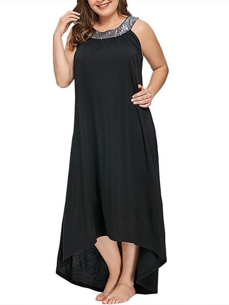 

plus size dresses size dress maxi casual halter off shoulder sequin summer basic urban long fashion irregular for party 230410, Black