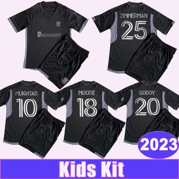 

2023 mukhtar fafa kids kit sc soccer jerseys nashville home away football shirt leal zubak zimmerman bunbury child suit short sleeve uniform, Black