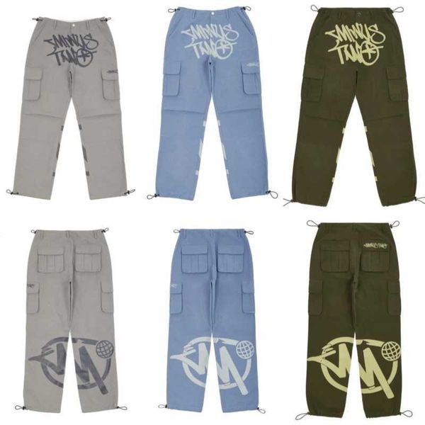

men's pants minus two cargo harajuku casual loose punk rock straight wide leg trouser streetwear y2k pant retro street trend overalls m, Black