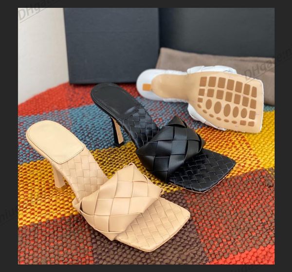 

luxury high heel sandal designer woman lido flat mule intrecciato leather lambskin rubber with box men shoe classic summer slide confort sli, Black