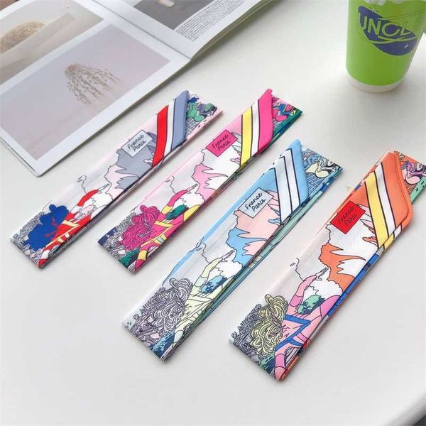 

bag silk scarf binding bag streamer handbag wrapping belt accessories hair band small long wrist printing, Black;purple