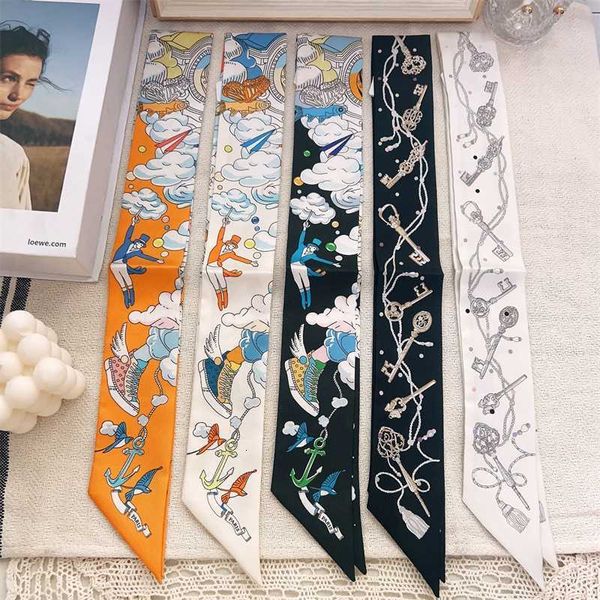 

cloud versatile dot key twill scarf binding bag handle long small silk ribbon real, Black;purple