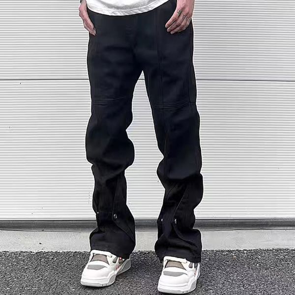 

white black baggy casual flare pants men's straight solid jeans denim trousers, Black;brown