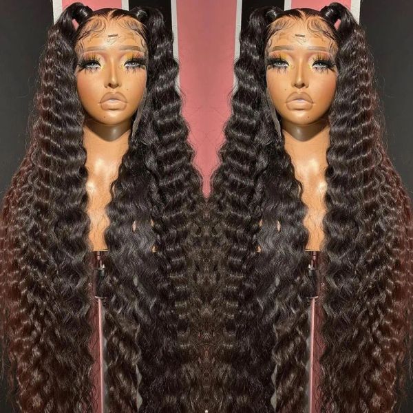 

250% 40inch Loose Deep Wave Frontal Wig human hair For Women Brazilian Glueless Curly Lace Front Wigs Synthetic Cosplay s, Orange color