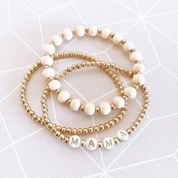 

charm bracelets 3pcs set mama bracelet for mom beaded wristband set wooden bead bungee cord bangle jewelry mother s day gift design 230410, Golden;silver