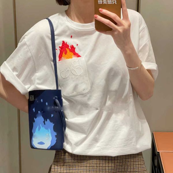 

designer summer women t shirt shirt strictly select loe luojiahalde mobile castle cartoon animation embroidery pocket sleeve t-shirt 2023, White