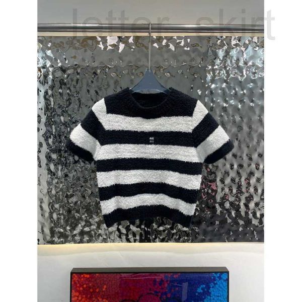

women's sweaters designer 2023 new product contrast stripe towel material short sleeve slim fit sweater high end half underlay yme8, White;black