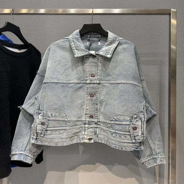 

womens designer t shirt shirt high version product trend washed old reversed denim cardigan jacket men, Black;brown