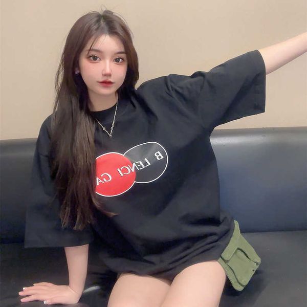 

womens designer t shirt shirt correct version family front circle letter mastercard online red same loose sleeve t-shirt, White;black
