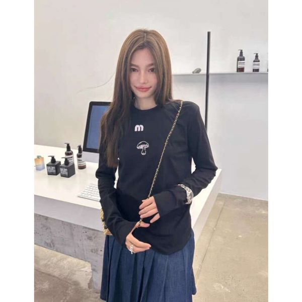 

MU New Designed Casual Women Long Sleeve T-shirt Printing Patchwork Round Neck Slim Pullover Ladies Leisure T-shirt For Autumn, Black