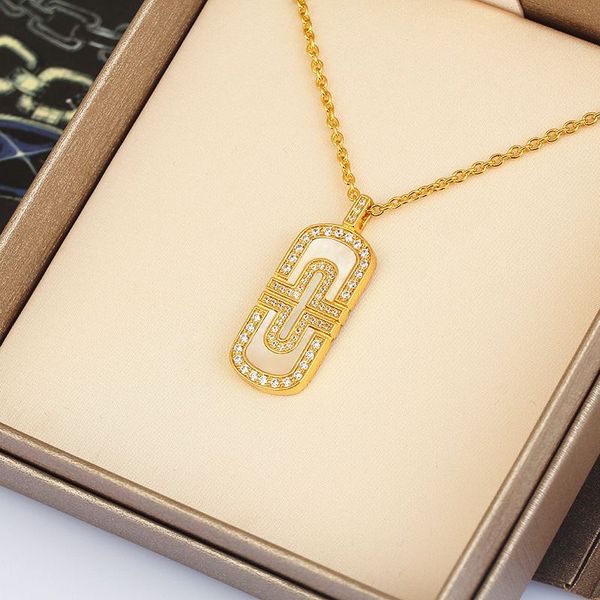 

2023 luxury fashion necklace designer collarbone chain long paper clip necklace pendant full of drill no box, Silver