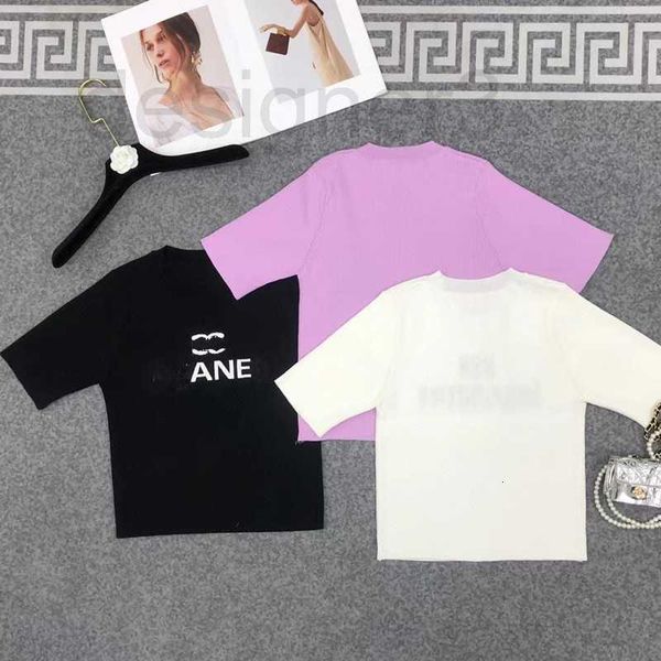 

women's knits & tees designer 2023 spring/summer new chic letter jacquard round neck knitted temperament slim fit short sleeve women 21, White