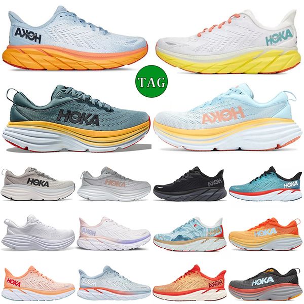 

hoka bondi 8 running shoes for men women hokas black white summer song shark grey goblin blue harbor mist real teal mens women trainers outd