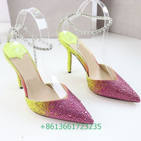 

sandals bling women crystal ankle strap shiny high heels pointed toe stiletto heel shallow fashion 230408, Black