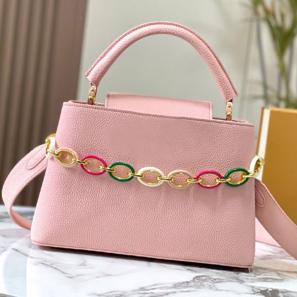 

fashion women tote bag large capacity shoulder bags genuine leather travel shopping handbags metal resin chain flap interior compartment cro