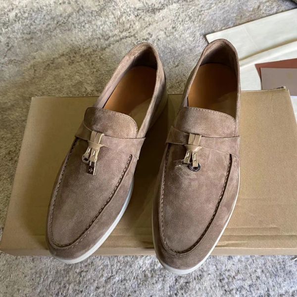 

lp piana shoes summer walk charms embellished suede loafers apricot genuine leather men casual slip on flats women luxury designers flat dre, Black