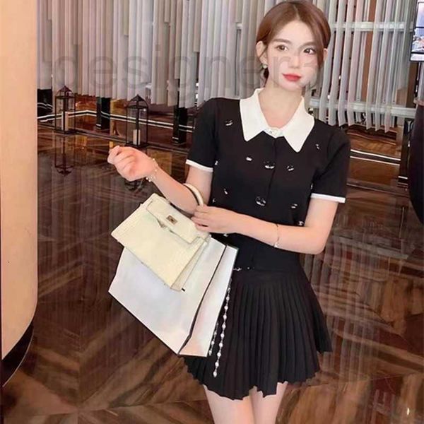 

women's polos designer 23 spring/summer new style chic polo neck gentle temperament cardigan short sleeve full body letter jacquard fem, White