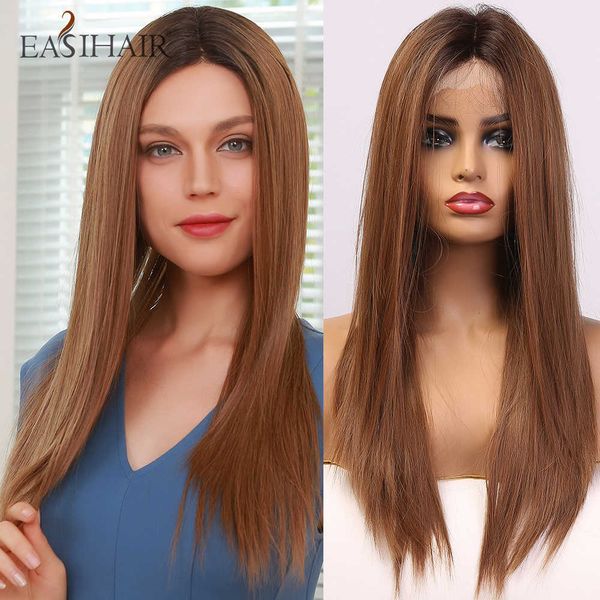 

synthetic wigs easihair long straight brown lace front wig with baby hair silky synthetic wigs for women high density heat resistant 230227, Black