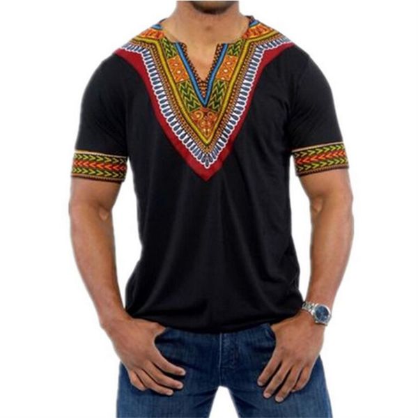 

men's t-shirts 6color fashion summer men african clothing africa dashiki dress print rich bazin casual short sleeve t shirt for mans 23, White;black