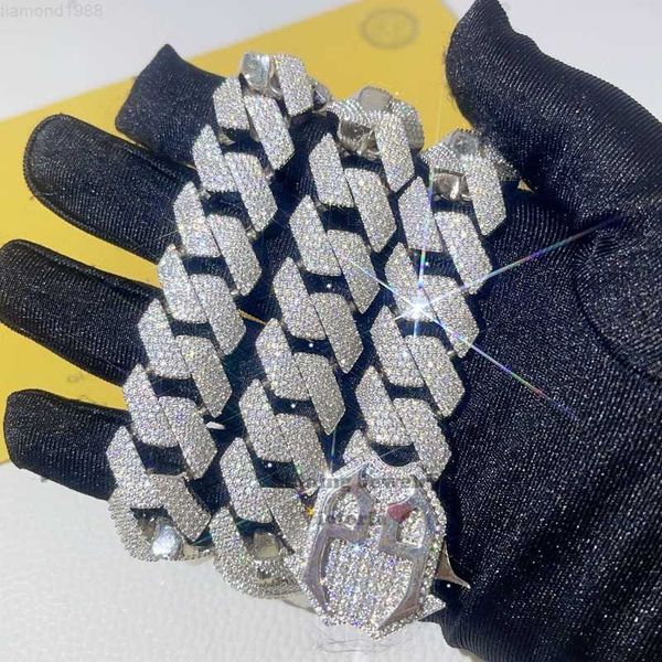 

vvs moissanite diamond hip hop iced out cuban chain 15mm custom clasp cuban link chain, Silver