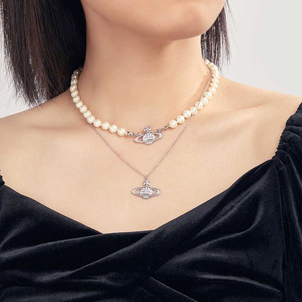 

imitation pearl temperament net red neck niche collarbone chain ins sweet cool wind superimposed west queen mother necklace, Silver