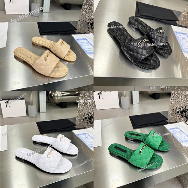 

designer slippers women diamond slipper calfskin slide platform sandals foam slides classic summer beach flip flops size35-41, Black