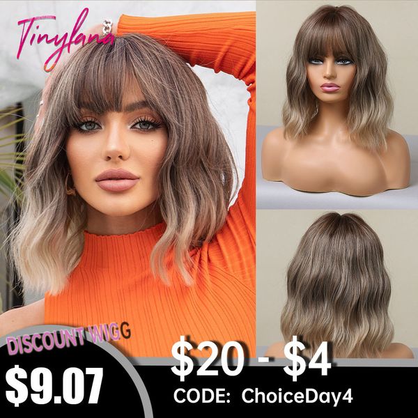 

synthetic wigs short curly ash brown bob with bangs black gray blonde hair for women cosplay natural heat resistant 230410