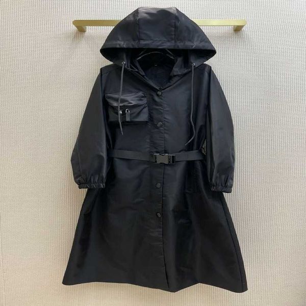 

designer women's clothing 20% off shirt 22nd spring high popularity nylon series solid pocket hooded long trench coat, Black