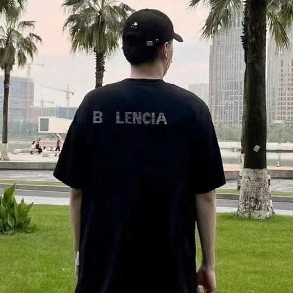 

2023 new designer womens t shirt high-end shirt version of xiachao diamond letter relaxed casual round neck sleeve couple t-shirt, White;black