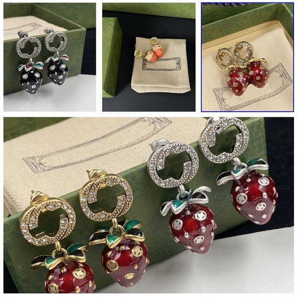 

2023 strawberry earrings fashion charm earrings wedding jewelry gift with box, Golden