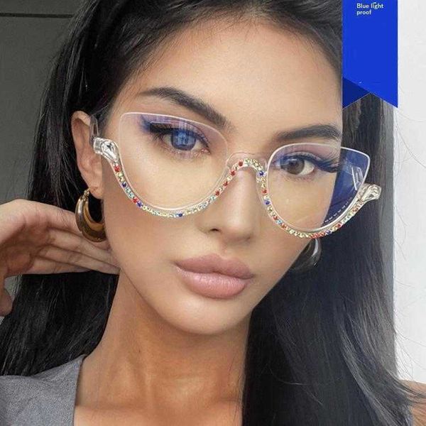 

anti blue light half frame diamond plain glasses personalized retro optical