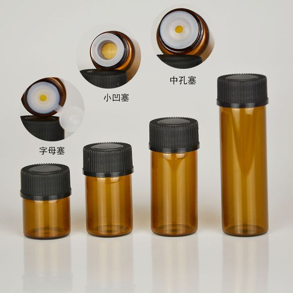 

1000pcs/lot 1ml 2ml 3ml 5ml amber glass bottle with plastic lid insert brown test sample glass vials for perfume essential oil