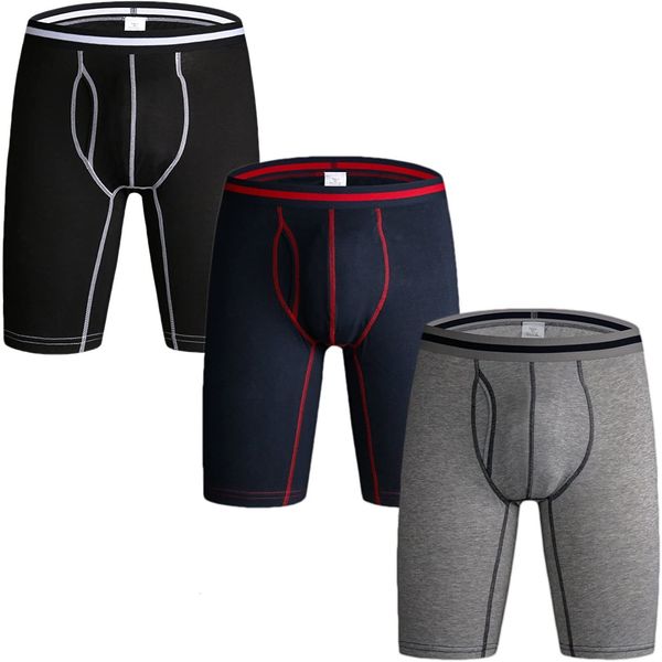 

underpants 3 pack long leg men's boxer shorts briefs cotton multipack open fly pouch sports underpants underwear panties men 230410, Black;white