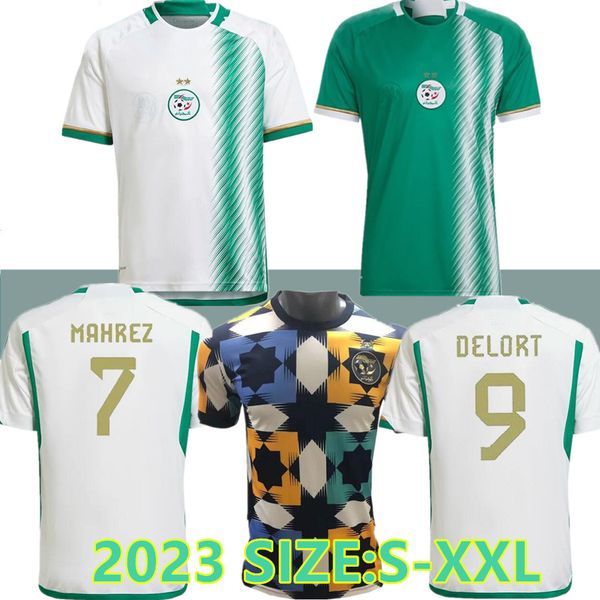 

algerie soccer jersey mahrez fans 2022 home away bounedjah feghouli bennacer atal 22 23 algeria maillot de foot algeria men kids kit footbal, Black;yellow