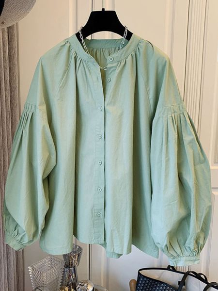 

women's blouses shirts vintage shirts fashion french oversize pleated bubble sleeve loose o-neck panel unique design blouse women', White