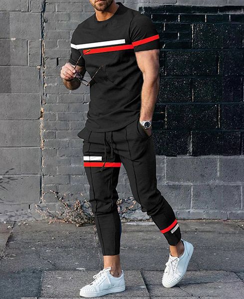 

men's tracksuits men's trousers tracksuit 2 piece set fashion sportswear summer streetwear short sleeve t shirtlong pants male clo, Gray