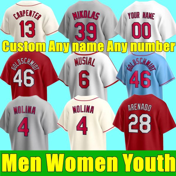 

2023 custom baseball jerseys nolan arenado cardinal paul goldschmidt yadier molina willson contreras adam wainwright bader dejong tyler, Blue;black
