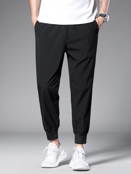 

men's pants men's solid drawstring crop carrot pants aechoice 230410, Black