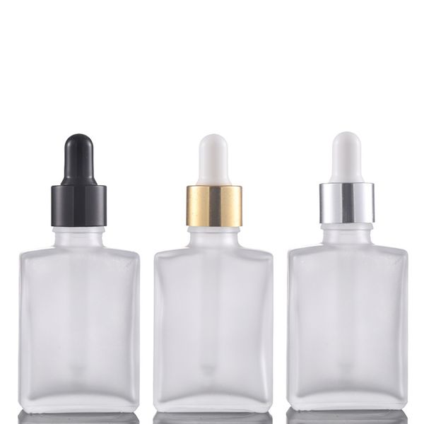 

30ml perfume bottle black matte white frosted flat square essential oil dropper glass bottle rectangle gold dropper lids