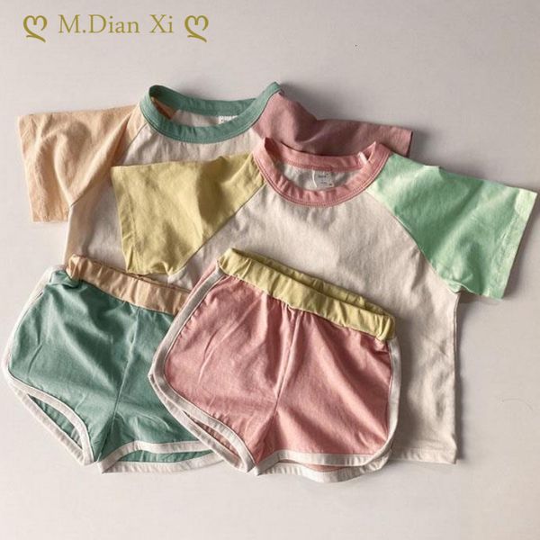 

clothing sets 2-piece baby boy and girl clothing set summer fashion short sleeved children's t-shirtshorts patchwork color clothing 230, White